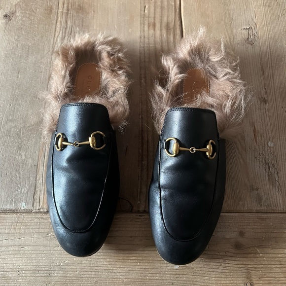 Gucci woman’s black princetown fur sides 100% authentic Mules slipper - Picture 3 of 16